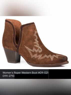 Roper Brown Suede Rowdy Western Embroidered Ankle Boot, Size 10, NWT